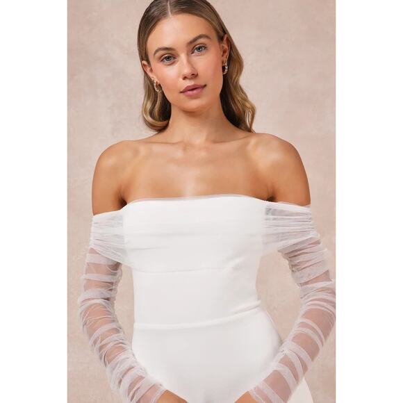 Lulus “Beautifully Beloved” White Mesh Off-the-Shoulder Maxi Dress – Medium NWT - Picture 3 of 6